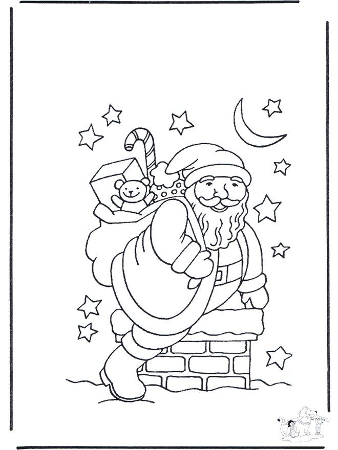 Дед Мороз в трубе - Рождественские раскраски