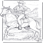 Раскраски с животными - Ковбой с лошадью