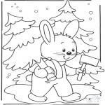 Зимние раскраски - Кролик на снегу