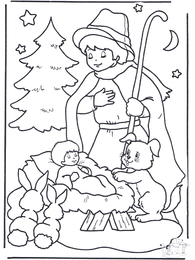 Младенец в колыбели - Рождественские раскраски