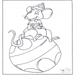 Раскраски с животными - Мышь на шарике