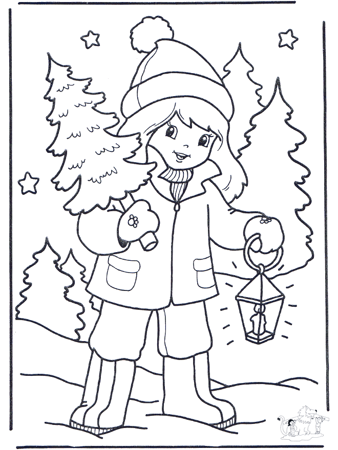 Ребенок около елки 1 - Рождественские раскраски