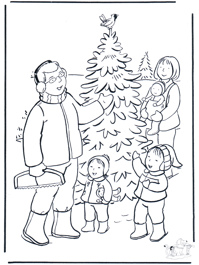 Семья на снегу - Рождественские раскраски